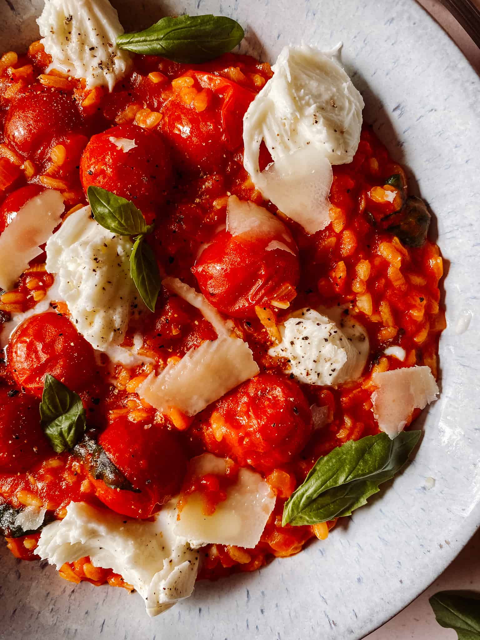 Simple Summer Tomato & Fresh Basil Risotto with Mozzarella