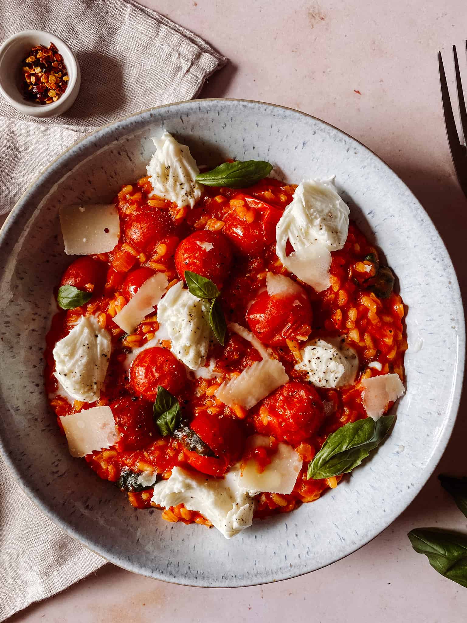 Simple Summer Tomato & Fresh Basil Risotto with Mozzarella