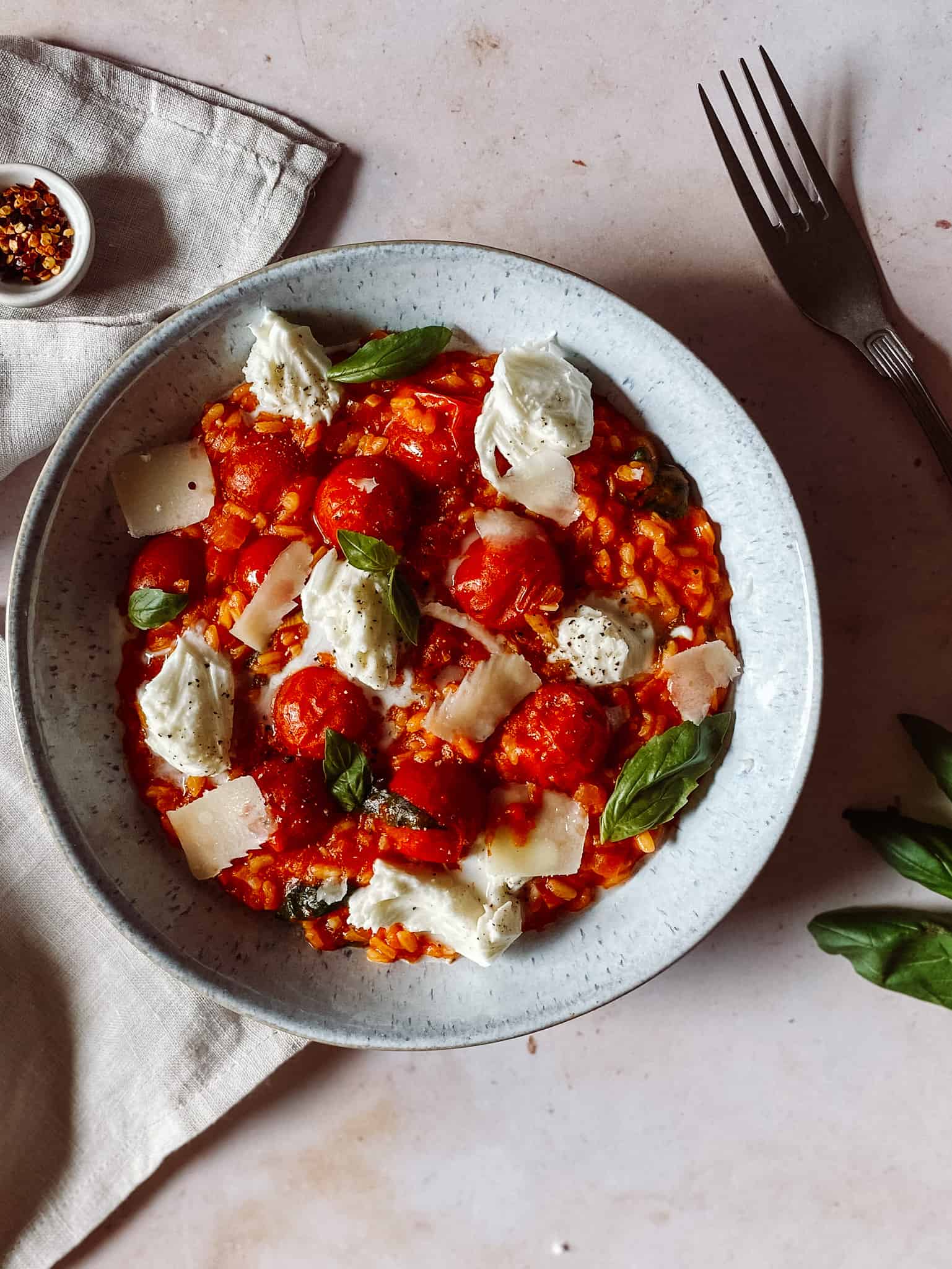 Simple Summer Tomato & Fresh Basil Risotto with Mozzarella