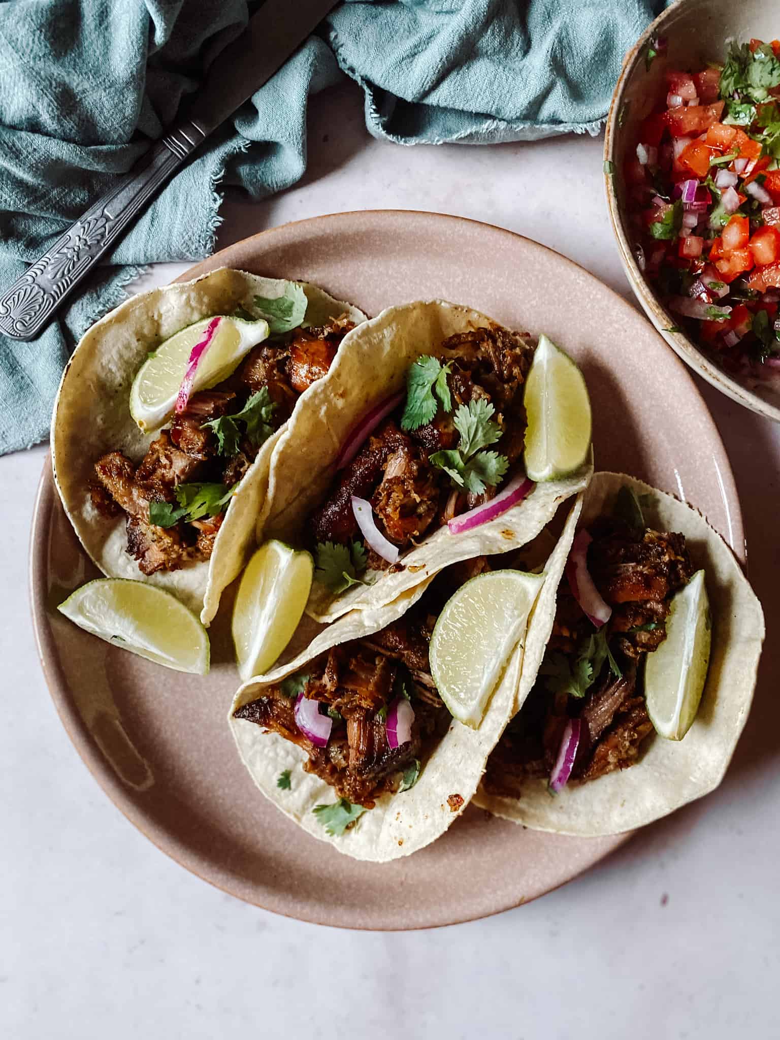 Easy Pork Tacos Carnitas and Tangy Salsa - Season and Celebrate