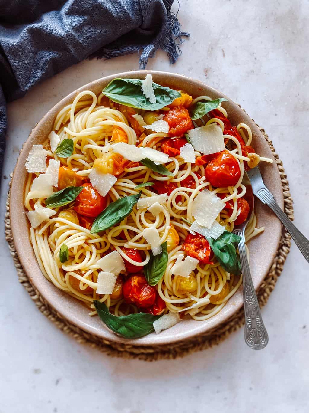 Simple Cherry Tomato and Garlic Spaghetti - Season and Celebrate