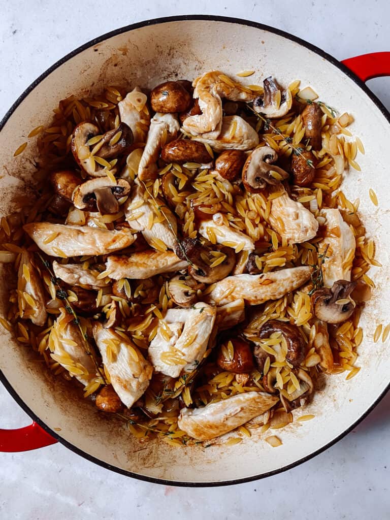 baked chicken and mushroom orzo