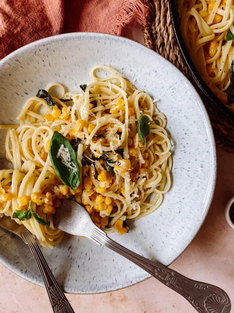 Sweetcorn linguine pasta