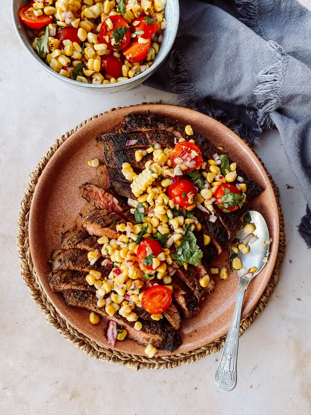 skirt steak and sweetcorn salsa